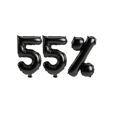 3D illüstrasyon siyah balonlar% 55 beyaz zemin üzerinde izole