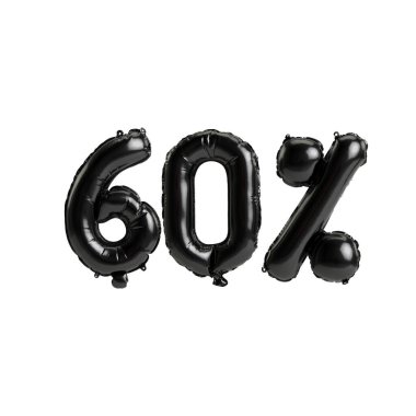 3D illüstrasyon siyah balonlar beyaz arkaplanda% 60 oranında izole