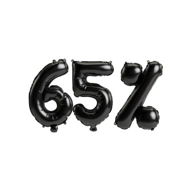 3D illüstrasyon siyah balonlar% 65 oranında beyaz arka planda izole.