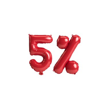 3D resimli kırmızı balonlar beyaz arkaplanda% 5 oranında izole.