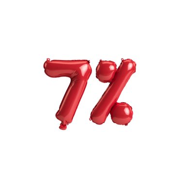 3D resimli kırmızı balonlar% 7 oranında beyaz arkaplanda izole.