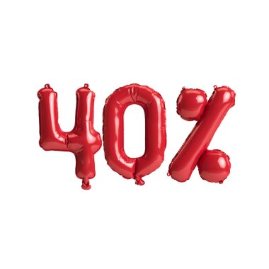 3D resimli kırmızı balonlar beyaz arkaplanda% 40 oranında izole edilmiş.