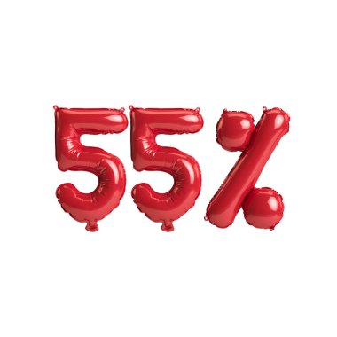 3D resimli kırmızı balonlar% 55 beyaz arkaplan üzerinde izole