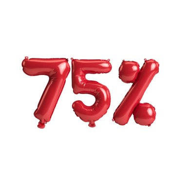 3D resimli kırmızı balonlar beyaz arkaplanda% 75 oranında izole edilmiş.