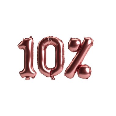 3D illüstrasyon gül altın balonları% 10 beyaz arka planda izole şekil