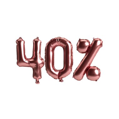 3D illüstrasyon gül altın balonları% 40 beyaz arka planda izole şekillidir