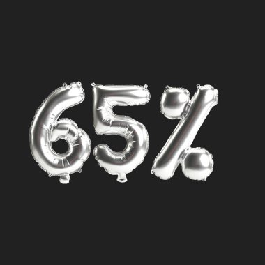 Siyah zemin üzerinde% 65 oranında izole edilmiş gümüş balonların 3D çizimi