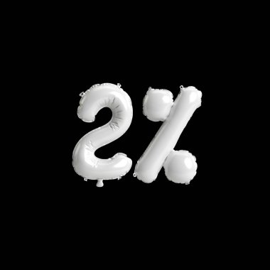 Siyah arkaplanda% 2 oranında izole edilmiş beyaz balonların 3D çizimi