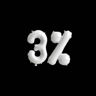 Siyah arkaplanda% 3 oranında izole edilmiş beyaz balonların 3d çizimi