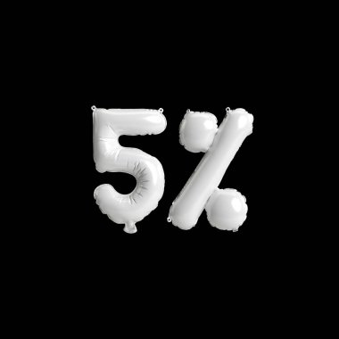 Siyah zemin üzerinde% 5 oranında izole edilmiş beyaz balonların 3D çizimi