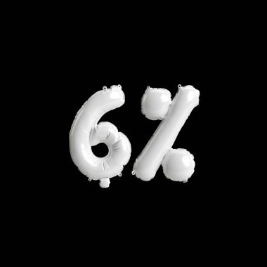 Siyah zemin üzerinde% 6 oranında izole edilmiş beyaz balonların 3D çizimi