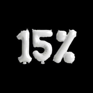 Siyah arkaplanda% 15 oranında izole edilmiş beyaz balonların 3D çizimi