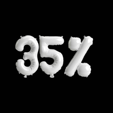 Siyah zemin üzerinde% 35 oranında izole edilmiş beyaz balonların 3D çizimi