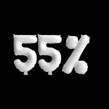 Siyah zemin üzerinde% 55 oranında izole edilmiş beyaz balonların 3D çizimi