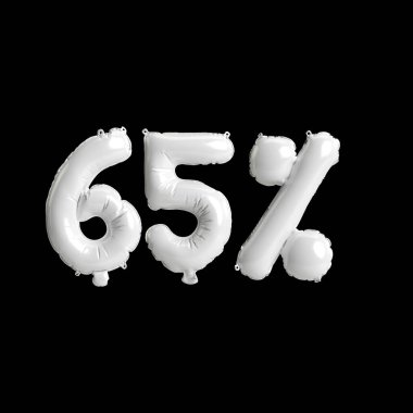 Siyah zemin üzerinde% 65 oranında izole edilmiş beyaz balonların 3D çizimi