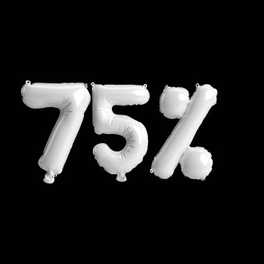 Siyah zemin üzerinde% 75 oranında izole edilmiş beyaz balonların 3D çizimi