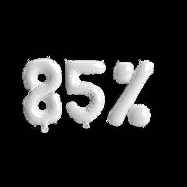 Siyah zemin üzerinde% 85 oranında izole edilmiş beyaz balonların 3D çizimi