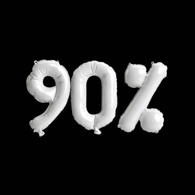 Siyah zemin üzerinde% 90 oranında izole edilmiş beyaz balonların 3D çizimi