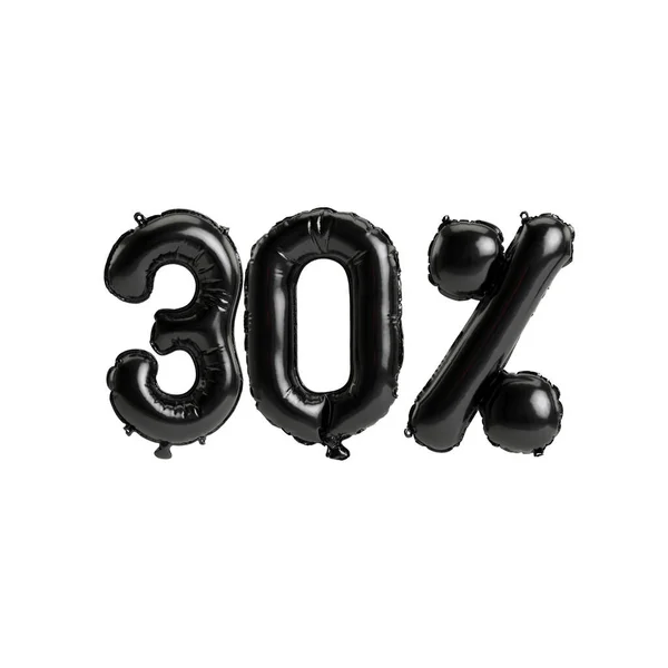 3D illüstrasyon siyah balonlar% 30 beyaz zemin üzerinde izole