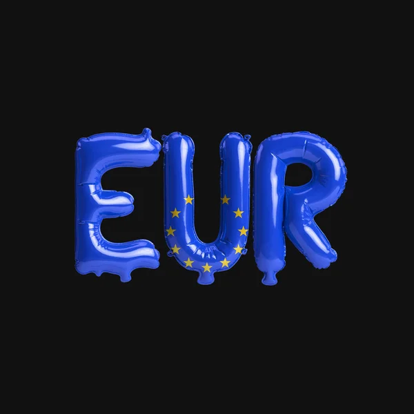 Illustration Currency Eur Letter Balloons Flags Color European Isolated Black — Stock Photo, Image