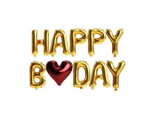Altın Balonlar Beyaz Arka Planda Izole Edilmiş Mutlu Doğum Günü — Stok fotoğraf