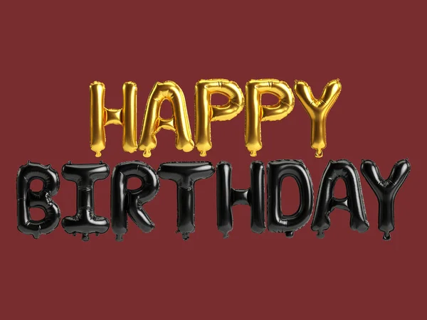 Illustration Gold Black Balloons Happy Birthday Letter Isolated Red Background — ストック写真