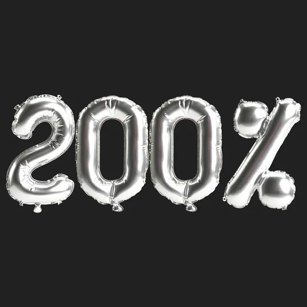 Ilustração Balões Prata 200 Forma Isolada Fundo Preto — Fotografia de Stock