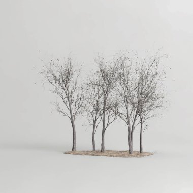 Beyaz arkaplanda izole edilmiş 3 boyutlu ağaç kümesi çizimi