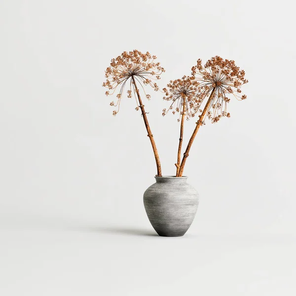 Illustration Dried Flowers Decorative Vase Isolated White Background — 图库照片