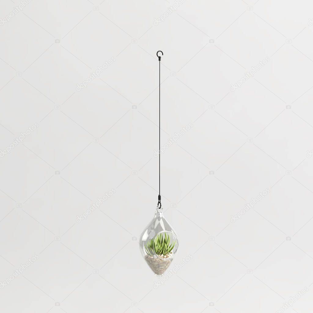 3d illustration of glass hanging plant isolated on white background