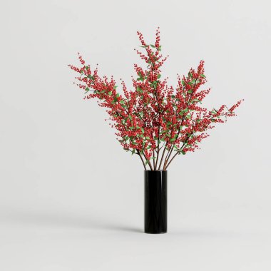 Beyaz arkaplanda izole vazo çiçeklerinin 3d çizimi