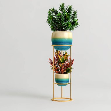 Dekoratif bitki koleksiyonunun 3d çizimi beyaz arkaplanda izole edildi