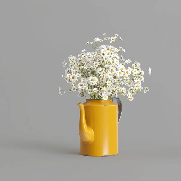 Illustration Fleurs Vase Isolées Sur Fond Blanc — Photo