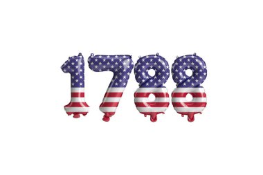 Beyaz zemin üzerinde ABD bayrağı renkleri izole edilmiş 1788 balon 3D illüstrasyon