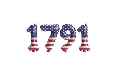 Beyaz zemin üzerinde ABD bayrağı renkleri izole edilmiş 1791 balon 3D illüstrasyon