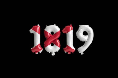 Alabama bayrağı renkleri siyah arkaplanda izole edilmiş 1819 balon 3D illüstrasyon