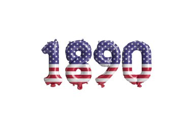 Beyaz zemin üzerinde ABD bayrağı renkleri izole edilmiş 1890 balon 3D illüstrasyon