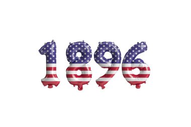 Beyaz zemin üzerinde ABD bayrağı renkleri izole edilmiş 1896 balon 3D illüstrasyon