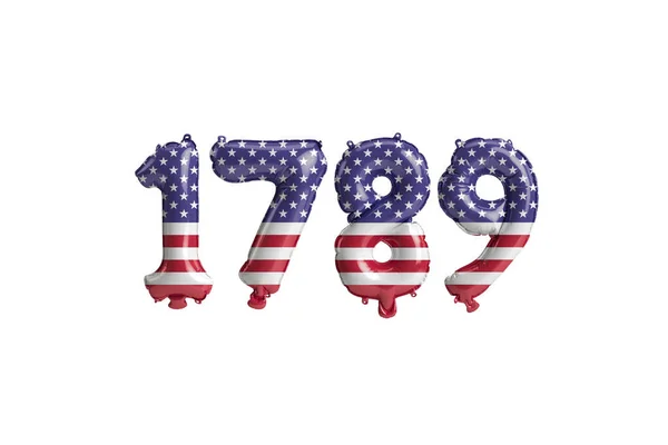 1789年带有美国国旗颜色的气球在白色背景上分离的3D图像 — 图库照片