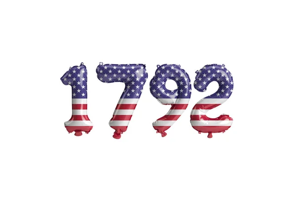 1792年带有美国国旗颜色的气球在白色背景上分离的3D图像 — 图库照片