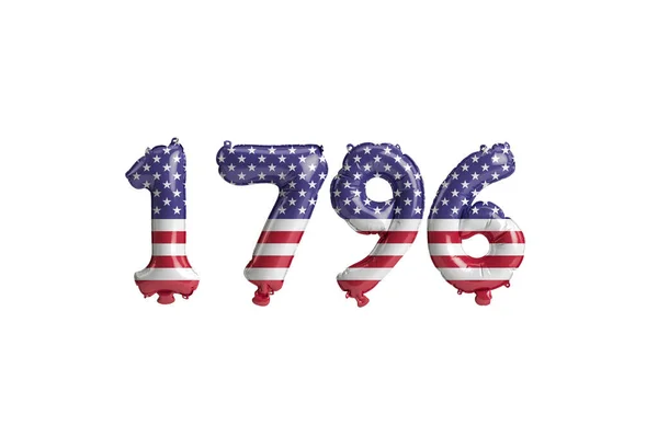 1796年带有美国国旗颜色的气球在白色背景上分离的3D图像 — 图库照片