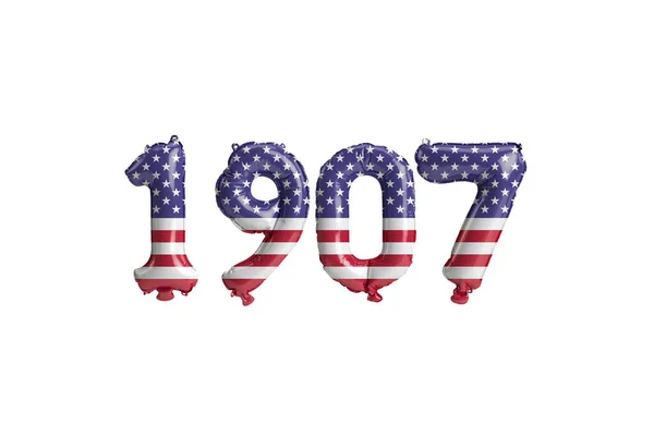 1907年の気球の3Dイラスト 白い背景にアメリカ国旗の色が孤立している — ストック写真