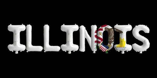 Ilustracja Illinois Literowe Balony Flagą Państwa Kolory Izolowane Czarnym Tle — Zdjęcie stockowe