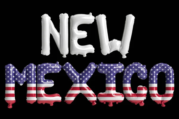 Ilustracja Nowego Meksyko Literowe Balony Usa Flagi Kolory Izolowane Czarnym — Zdjęcie stockowe