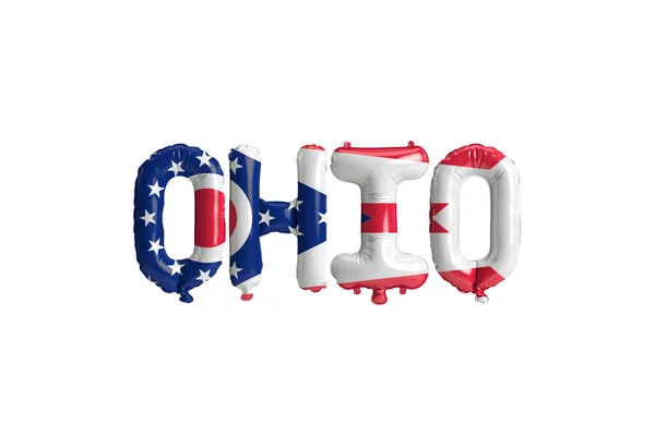 白地に国旗の色が孤立したオハイオ文字の風船の3Dイラスト — ストック写真