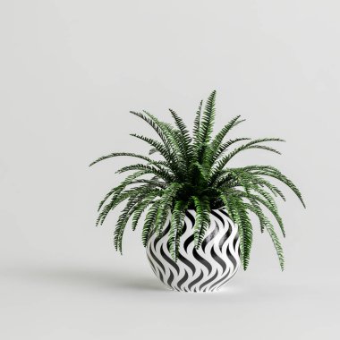 Beyaz arkaplanda izole edilmiş üç boyutlu saksı çizimi