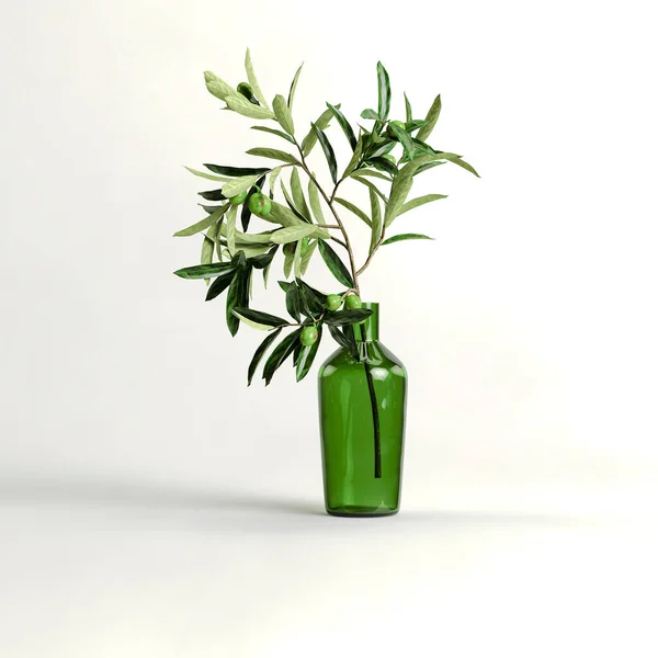 白色底座上孤立橄榄装饰花瓶的3D图解 — 图库照片