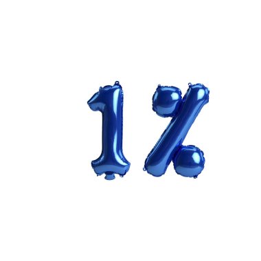 % 1 oranında mavi balonların beyaz arka planda izole edilmiş 3D çizimi