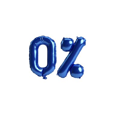 % 0 'lık mavi balonların beyaz arkaplanda izole edilmiş 3D çizimi