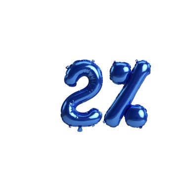 % 2 'lik mavi balonların beyaz arka planda izole edilmiş 3D çizimi